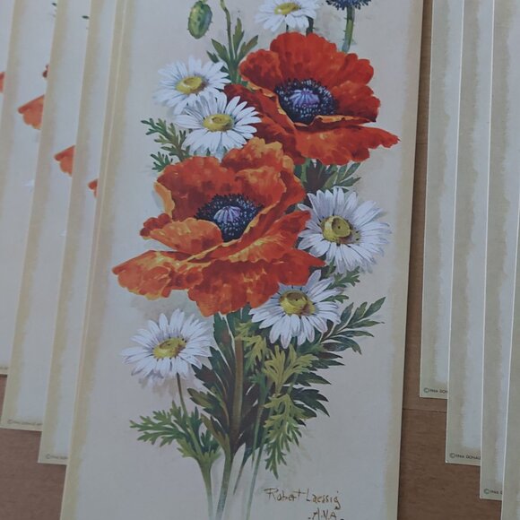 Vintage 60s Litho Print Set Lot 18 ROBERT LAESSIG MCM Autumn Bouquet Poppy Iris - Picture 4 of 4